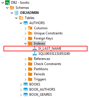 Db2 CREATE INDEX - index on last name column